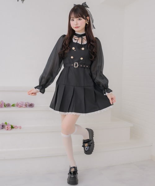 couture BY ROJITA(クチュールバイロジータ)の「チョーカーリボンプリーツデザインワンピース(ワンピース・レディース・ブラック/チャコールグレー/グレー・FREE)」の2枚目の写真