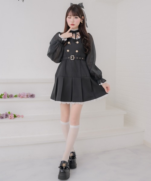 couture BY ROJITA(クチュールバイロジータ)の「チョーカーリボンプリーツデザインワンピース(ワンピース・レディース・ブラック/チャコールグレー/グレー・FREE)」の4枚目の写真