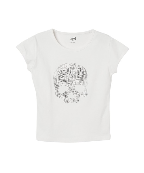 X-girl(エックスガール)の「RHINESTONE SKULL S/S BABY TEE(Tシャツ/カットソー・レディース・ブラック/ホワイト・S/M)」の8枚目の写真