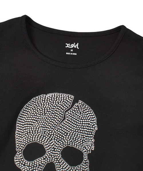 X-girl(エックスガール)の「RHINESTONE SKULL S/S BABY TEE(Tシャツ/カットソー・レディース・ブラック/ホワイト・S/M)」の12枚目の写真