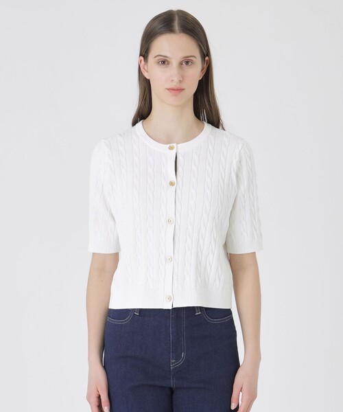 BLUE LABEL CRESTBRIDGE(ブルーレーベルクレストブリッジ)の「コットンポリエステルケーブルニットカーディガン(カーディガン/ボレロ・レディース・イエロー/ホワイト/ダークネイビー/ブルー系その他2・38)」の6枚目の写真