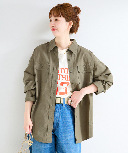 B.C STOCK(ベーセーストック)の「【WEB+一部店舗限定】ウォッシャブル / バイオウォッシュ2WAYシャツ(シャツ/ブラウス・レディース・カーキ/ネイビー/ベージュ・FREE)」の3枚目の写真