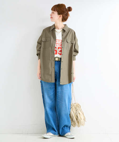 B.C STOCK(ベーセーストック)の「【WEB+一部店舗限定】ウォッシャブル / バイオウォッシュ2WAYシャツ(シャツ/ブラウス・レディース・カーキ/ネイビー/ベージュ・FREE)」の4枚目の写真