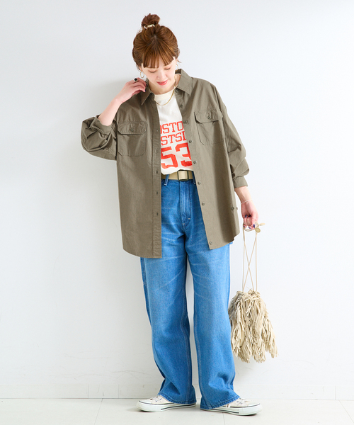 B.C STOCK(ベーセーストック)の「【WEB+一部店舗限定】ウォッシャブル / バイオウォッシュ2WAYシャツ(シャツ/ブラウス・レディース・カーキ/ネイビー/ベージュ・FREE)」の5枚目の写真