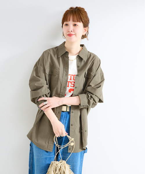 B.C STOCK(ベーセーストック)の「【WEB+一部店舗限定】ウォッシャブル / バイオウォッシュ2WAYシャツ(シャツ/ブラウス・レディース・カーキ/ネイビー/ベージュ・FREE)」の8枚目の写真