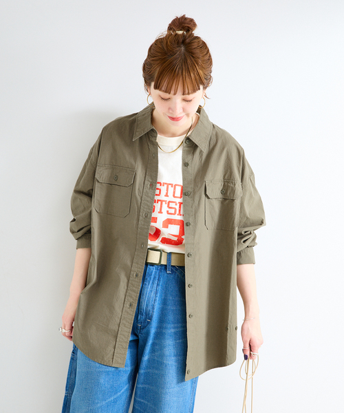 B.C STOCK(ベーセーストック)の「【WEB+一部店舗限定】ウォッシャブル / バイオウォッシュ2WAYシャツ(シャツ/ブラウス・レディース・カーキ/ネイビー/ベージュ・FREE)」の9枚目の写真