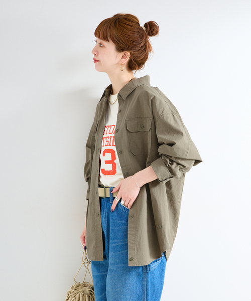 B.C STOCK(ベーセーストック)の「【WEB+一部店舗限定】ウォッシャブル / バイオウォッシュ2WAYシャツ(シャツ/ブラウス・レディース・カーキ/ネイビー/ベージュ・FREE)」の10枚目の写真
