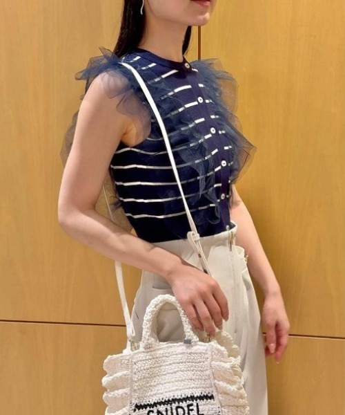 SNIDEL（スナイデル）の「チュールフリルクルーニット（ニット