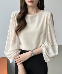 COCOMOMO（ココモモ）の「プリーツデザインで差がつく プリーツスリーブブラウス ボリューム袖 ブラウス 長袖 ボリュームスリーブ フォーマル セレモニー オケージョン オフィス オフィスカジュアル（シャツ/ブラウス）」