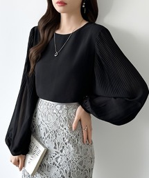 COCOMOMO（ココモモ）の「プリーツデザインで差がつく プリーツスリーブブラウス ボリューム袖 ブラウス 長袖 ボリュームスリーブ フォーマル セレモニー オケージョン オフィス オフィスカジュアル（シャツ/ブラウス）」