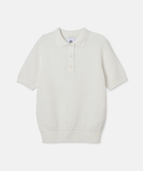 SEAGREEN(シーグリーン)の「SEAGREEN(シーグリーン) PAPER WAFFLE POLO(ポロシャツ・レディース・ネイビー/ホワイト・1/2)」の2枚目の写真