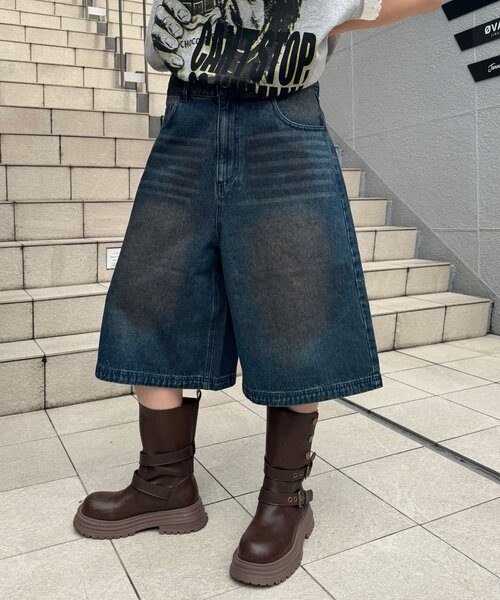 CIAOPANIC(チャオパニック)の「ヴィンテージライクデニムバギーショーツ(デニムパンツ・レディース・サックスブルー/グレー/インディゴブルー/ブラック・MEDIUM/LARGE)」の4枚目の写真