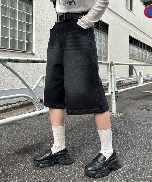CIAOPANIC(チャオパニック)の「ヴィンテージライクデニムバギーショーツ(デニムパンツ・レディース・サックスブルー/グレー/インディゴブルー/ブラック・MEDIUM/LARGE)」の5枚目の写真