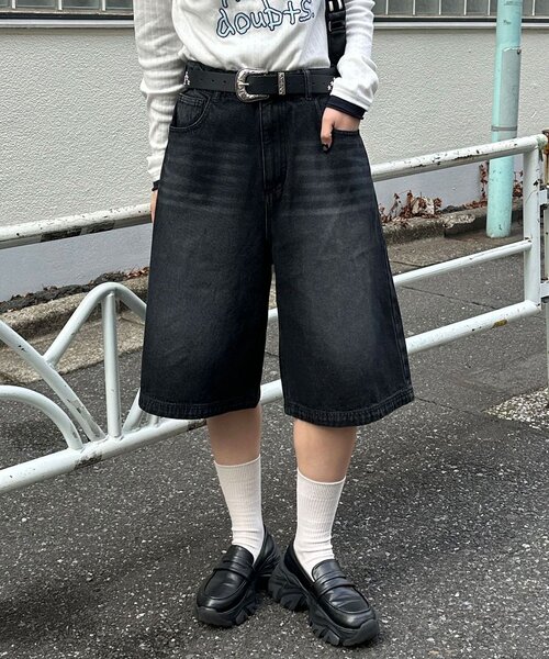 CIAOPANIC(チャオパニック)の「ヴィンテージライクデニムバギーショーツ(デニムパンツ・レディース・サックスブルー/グレー/インディゴブルー/ブラック・MEDIUM/LARGE)」の7枚目の写真