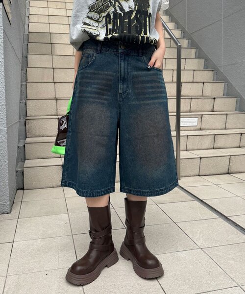 CIAOPANIC(チャオパニック)の「ヴィンテージライクデニムバギーショーツ(デニムパンツ・レディース・サックスブルー/グレー/インディゴブルー/ブラック・MEDIUM/LARGE)」の19枚目の写真