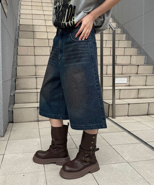 CIAOPANIC(チャオパニック)の「ヴィンテージライクデニムバギーショーツ(デニムパンツ・レディース・サックスブルー/グレー/インディゴブルー/ブラック・MEDIUM/LARGE)」の20枚目の写真