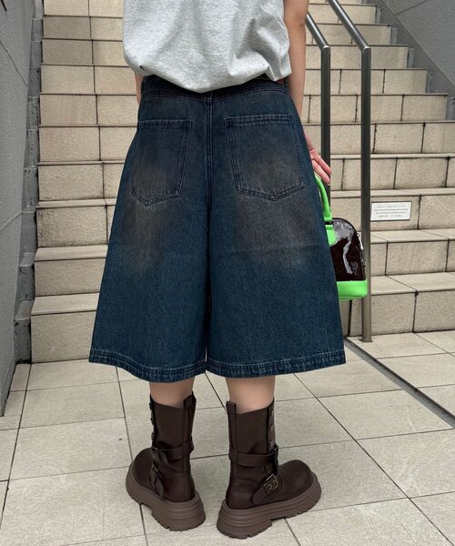 CIAOPANIC(チャオパニック)の「ヴィンテージライクデニムバギーショーツ(デニムパンツ・レディース・サックスブルー/グレー/インディゴブルー/ブラック・MEDIUM/LARGE)」の21枚目の写真