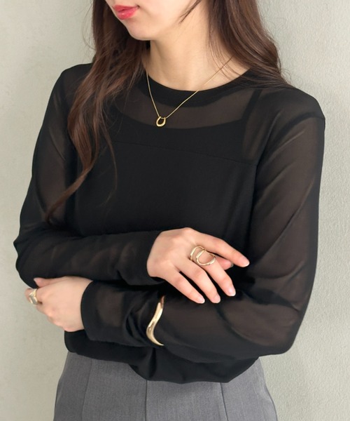 MYMOOD.(マイムード)の「クルーネックシアートップス シンプルシアートップス(Tシャツ/カットソー・レディース・ブラック/ホワイト・FREE)」の2枚目の写真