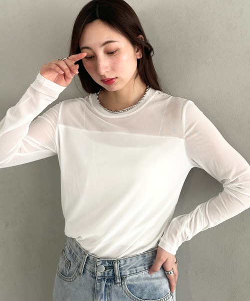 MYMOOD.(マイムード)の「クルーネックシアートップス シンプルシアートップス(Tシャツ/カットソー・レディース・ブラック/ホワイト・FREE)」の7枚目の写真