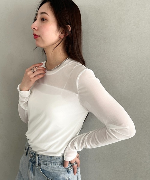 MYMOOD.(マイムード)の「クルーネックシアートップス シンプルシアートップス(Tシャツ/カットソー・レディース・ブラック/ホワイト・FREE)」の8枚目の写真