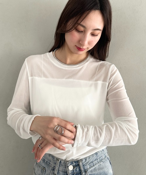 MYMOOD.(マイムード)の「クルーネックシアートップス シンプルシアートップス(Tシャツ/カットソー・レディース・ブラック/ホワイト・FREE)」の6枚目の写真