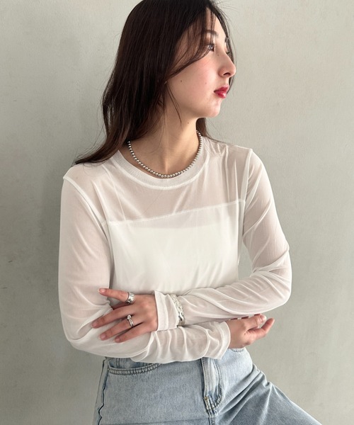 MYMOOD.(マイムード)の「クルーネックシアートップス シンプルシアートップス(Tシャツ/カットソー・レディース・ブラック/ホワイト・FREE)」の9枚目の写真