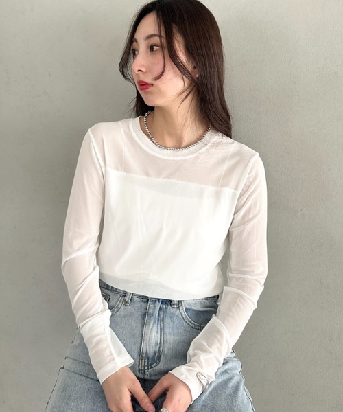 MYMOOD.(マイムード)の「クルーネックシアートップス シンプルシアートップス(Tシャツ/カットソー・レディース・ブラック/ホワイト・FREE)」の12枚目の写真