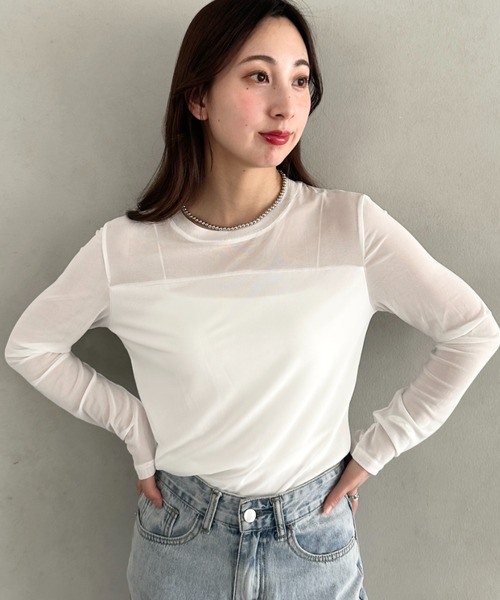 MYMOOD.(マイムード)の「クルーネックシアートップス シンプルシアートップス(Tシャツ/カットソー・レディース・ブラック/ホワイト・FREE)」の10枚目の写真