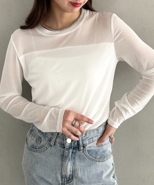 MYMOOD.(マイムード)の「クルーネックシアートップス シンプルシアートップス(Tシャツ/カットソー・レディース・ブラック/ホワイト・FREE)」の3枚目の写真