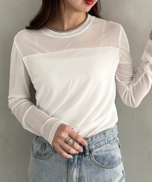 MYMOOD.(マイムード)の「クルーネックシアートップス シンプルシアートップス(Tシャツ/カットソー・レディース・ブラック/ホワイト・FREE)」の4枚目の写真