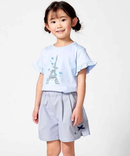 BeBe（ベベ）の「袖フリルエッフェル塔ハートモチーフ天竺半袖Tシャツ（Tシャツ/カットソー・キッズ・ピンク/ブルー・120cm/150cm/140cm/130cm/110cm）」の4枚目の写真