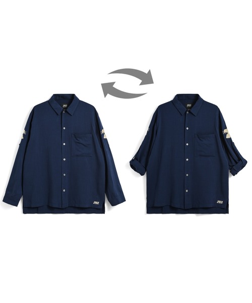 TAION（タイオン）の「【TAION(タイオン)】〈ユニセックス〉ノンダウン ジャパンスペシャル 2WAY レーヨンシャツ（シャツ/ブラウス・メンズ・オフホワイト/レオパード/ダークネイビー/ブラック系その他7・S/M/L/2XL/XL/3XL）」の3枚目の写真