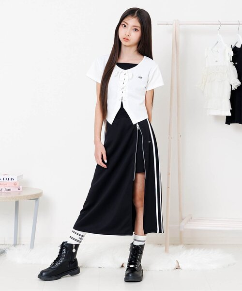 algy（アルジー）の「レースアップドッキング半袖Tシャツ（Tシャツ/カットソー・キッズ・オフホワイト/グレー/ブラック・160/150/140/130）」の5枚目の写真