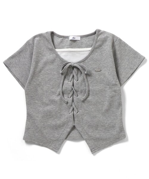 algy（アルジー）の「レースアップドッキング半袖Tシャツ（Tシャツ/カットソー・キッズ・オフホワイト/グレー/ブラック・160/150/140/130）」の8枚目の写真