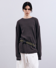 (w) ミストペインティングワッフルTシャツ_ダークカーキ