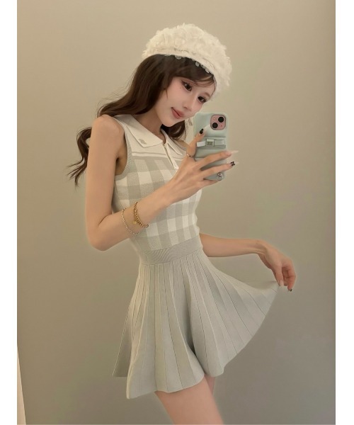 Darich(ダーリッチ)の「ギンガムチェックプリーツニットミニワンピース(ワンピース・レディース・ピンク/ブラック/グレー・FREE/FL)」の11枚目の写真
