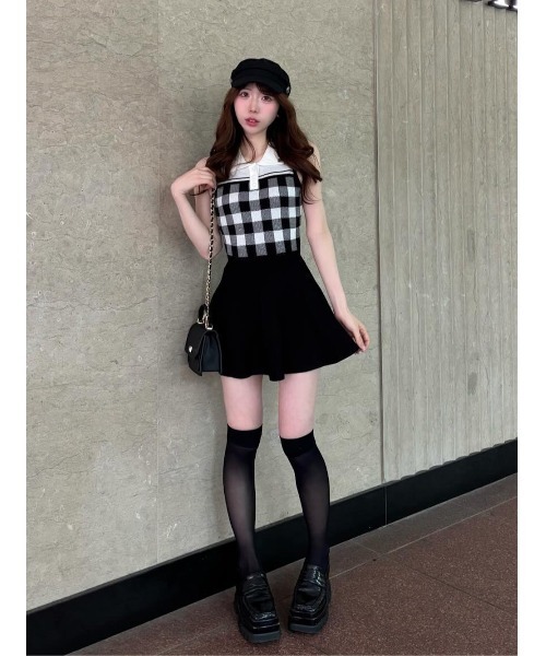 Darich(ダーリッチ)の「ギンガムチェックプリーツニットミニワンピース(ワンピース・レディース・ピンク/ブラック/グレー・FREE/FL)」の12枚目の写真