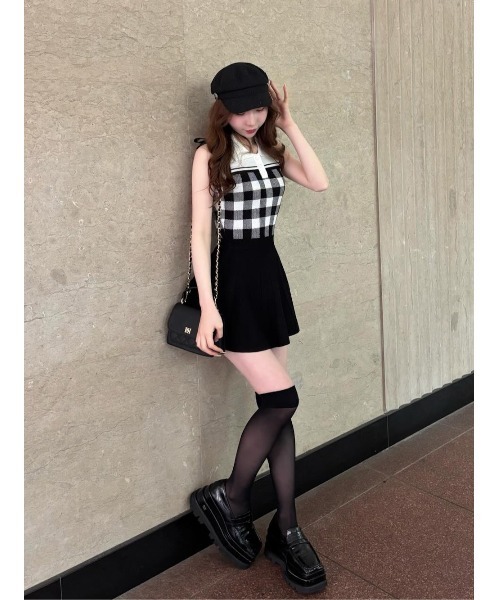 Darich(ダーリッチ)の「ギンガムチェックプリーツニットミニワンピース(ワンピース・レディース・ピンク/ブラック/グレー・FREE/FL)」の13枚目の写真