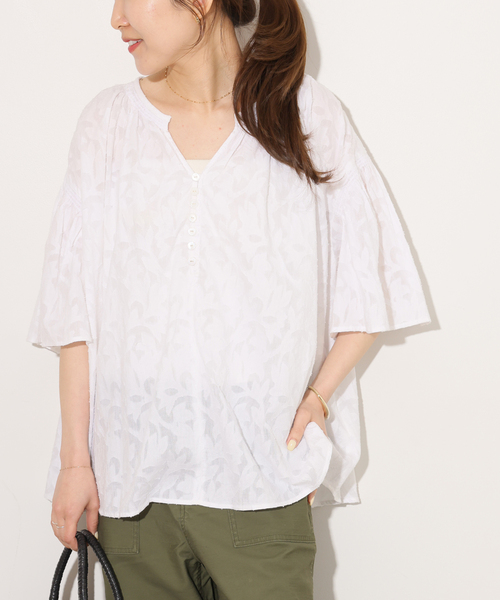 JOURNAL STANDARD relume(ジャーナルスタンダード レリューム)の「コットンジャガードブラウス(シャツ/ブラウス・レディース・ブラック/ホワイト/イエロー・FREE)」の2枚目の写真