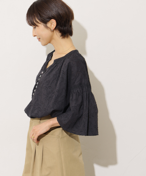 JOURNAL STANDARD relume(ジャーナルスタンダード レリューム)の「コットンジャガードブラウス(シャツ/ブラウス・レディース・ブラック/ホワイト/イエロー・FREE)」の6枚目の写真