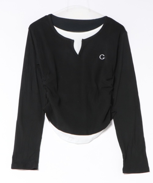 Lace Ladies（レースレディース）の「キーネック 配色 フェイクレイヤード 長袖 ブルオーバー（Tシャツ/カットソー・レディース・ブラック/グレー・M/XL）」の13枚目の写真