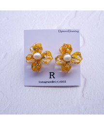 【R】1010 ミモザと淡水パールのフラワーピアス(MA)
