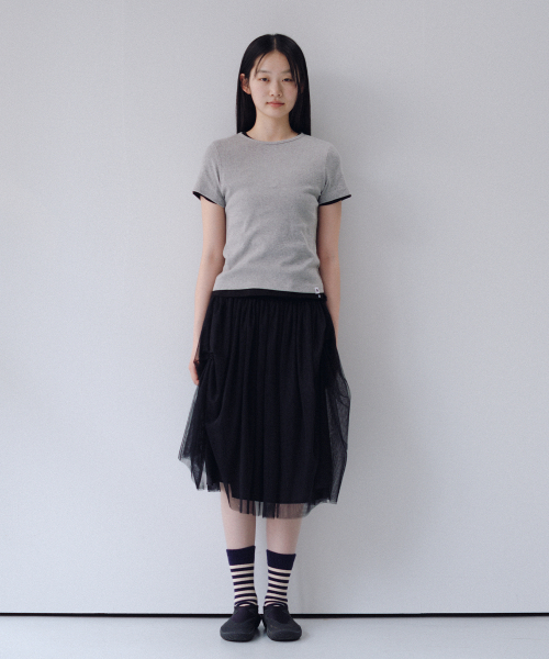 OHESHIO(オヘシオ)の「BASIC SLIM RIBBED T-SHIRT, MELANGE GRAY(Tシャツ/カットソー・レディース・その他・FREE)」の2枚目の写真