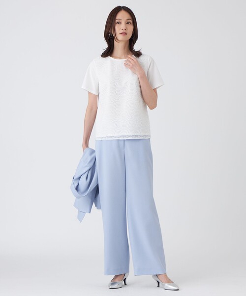 TRANS WORK(トランスワーク)の「【ウォッシャブル】ジョーゼットジャージカットソー(Tシャツ/カットソー・レディース・ネイビー/オフホワイト・40/38)」の3枚目の写真
