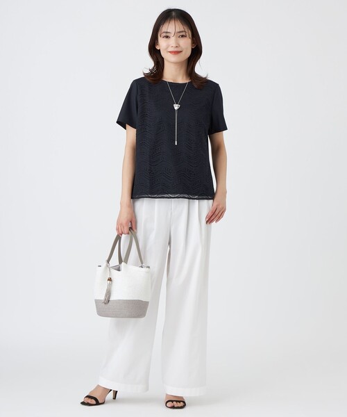 TRANS WORK(トランスワーク)の「【ウォッシャブル】ジョーゼットジャージカットソー(Tシャツ/カットソー・レディース・ネイビー/オフホワイト・40/38)」の4枚目の写真
