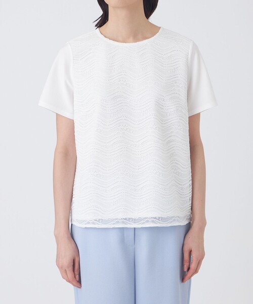 TRANS WORK(トランスワーク)の「【ウォッシャブル】ジョーゼットジャージカットソー(Tシャツ/カットソー・レディース・ネイビー/オフホワイト・40/38)」の5枚目の写真