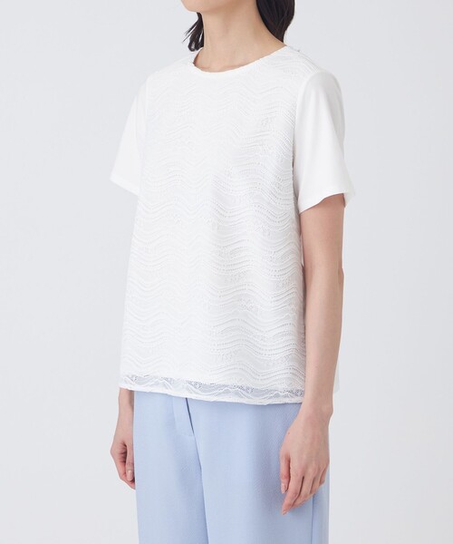 TRANS WORK(トランスワーク)の「【ウォッシャブル】ジョーゼットジャージカットソー(Tシャツ/カットソー・レディース・ネイビー/オフホワイト・40/38)」の6枚目の写真