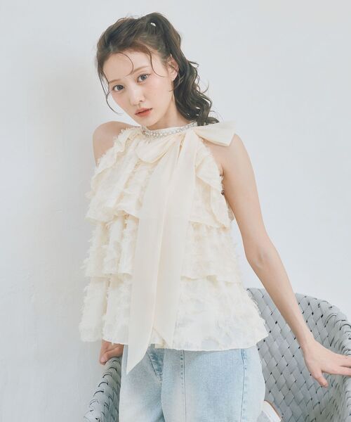 MAJESTIC LEGON（マジェスティックレゴン）の「アメスリティアードブラウス（シャツ/ブラウス・レディース・ホワイト系その他2/アイボリー/ブラック/ホワイト系その他・MEDIUM）」の8枚目の写真