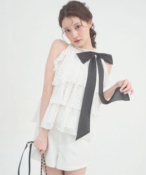 MAJESTIC LEGON（マジェスティックレゴン）の「アメスリティアードブラウス（シャツ/ブラウス・レディース・ホワイト系その他2/アイボリー/ブラック/ホワイト系その他・MEDIUM）」の14枚目の写真