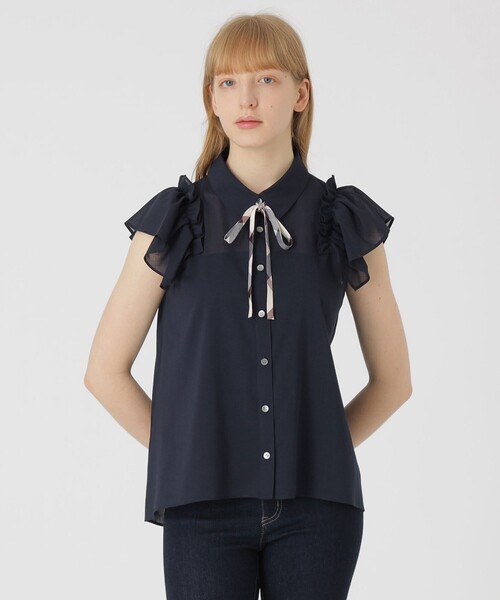 BLUE LABEL CRESTBRIDGE(ブルーレーベルクレストブリッジ)の「フリルスリーブシアーブラウス(シャツ/ブラウス・レディース・オフホワイト/ブルー/ダークネイビー・38/36)」の3枚目の写真